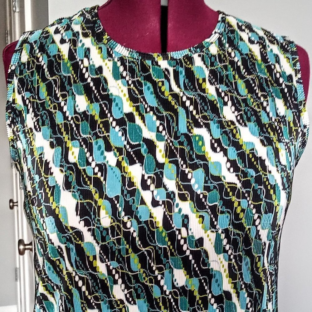 Plisse Blue, Green & Black Ribbed Sleeveless Tank